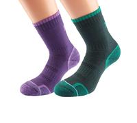 1000 Mile Walk Single Layer Calf Length Women's Socks (Twin Pack) | UK M in Purple/Emerald