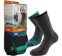 1000 Mile Walking 3 Season Outdoor Hiking Single Layer Mens Womens Unisex Socks | Twin Pack (2 Pair Per Pack) (X-Large UK12-14, Emerald/Charcoal)