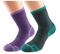 1000 Mile Women's Twin Pack Walking Socks 2275PLS Single-Layer Calf Length Purple / Emerald