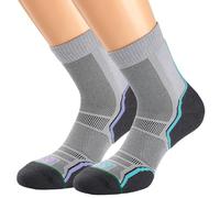 1000 Mile Women's Trail Twin Pack Running Socks, Grey/Orange, 3 - 5.5 UK Small