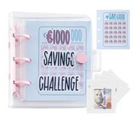 €1000 Money Saving Challenge with 25 Binder Mini Savings Challenge Book with Envelopes Budget Saving Cash for Budgeting Planner Money Saving Binder Gifts for Kids Home Travel and Diary