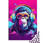 1000 Monkey Dj Music7 Creative Square Jigsaw Puzzles for Adults, Wooden Puzzles Unique Challenge Games 1000pcs (75x50cm)
