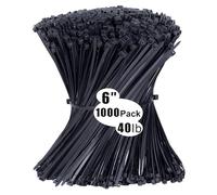 1000 pack Cable Ties, 6 inch Zip Ties Black, 150 x 3.6mm Nylon Ties 40lbs Tensile Strength with UV Resistant, Plastic Tie Wraps Self Locking Large Heavy Duty Cable Wrap for Workshop Indoor and Outdoor