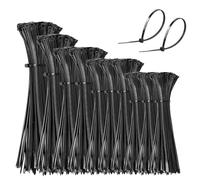 1000 Pack Cable Ties Black, 100/150/200/250/300mm Zip Ties Set, Heavy Duty & Extra Long Tie Wraps for Cable Management in Home, Office, Garden and DIY