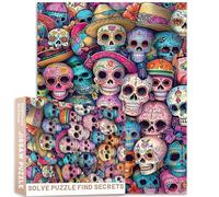 1000 Pc Colorful Sugar Skull Pile Puzzle Traditional Mexican Sombrero Day of Dead Coloring Art 27x20 Inch Colorful DIY Puzzles for Home Decoration Gifts Family Puzzle Perfect for Game Nights