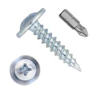 (1000 pcs) 4.2 x 19mm (8 x 3/4") Self-Tapping Flange Wafer Head Silver Screws (Zinc Plated) Low Profile Drywall Metal Stitcher Phillips PH2 Head Plasterboard Sheet Metal, Aluminum, Wood, Plastics
