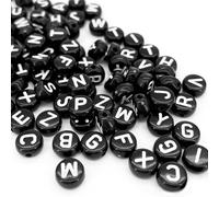 1000 Pcs Acrylic Letter Beads A-Z Silver Gold Spacer Alphabet Beads 7mm Round Pony Beads for Jewellery Making Kids DIY Necklace Earing Bracelet Keyring (White Letter - Black Beads)