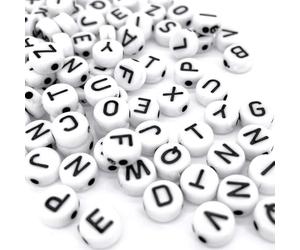 1000 Pcs Acrylic Letter Beads A-Z Silver Gold Spacer Alphabet Beads 7mm Round Pony Beads for Jewellery Making Kids DIY Necklace Earing Bracelet Keyring (Black Letter - White Beads)