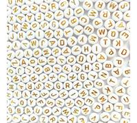 1000 Pcs Acrylic Letter Beads Alphabet Beads for Handicraft Work DIY Projects Friendship Pendants Keyring Making, Come with a Roll of Clear String (Round-White&Gold)