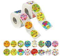 1000 PCS Adorable Balloon Shaped Happy Birthday Stickers in 16 Designs with Perforated Line Expanded Version (Each Measures 1.5" in Diameter)