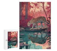 1000 PCS Adult Pieces Jigsaw Puzzle Amazon Rainforest Jaguar Reflection Jigsaw Puzzles for Teenagers Hand Speed Race Difficult And Challenge Christmas Birthday Gifts 1000 PCS