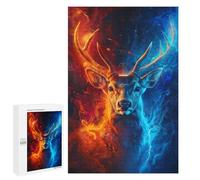 1000 PCS Adult Pieces Jigsaw Puzzle Deer Fire And Ice Art Print Puzzle For Teenagers Difficult Hard Every Piece Is Unique - Challenging Family Fun Game 1000 PCS