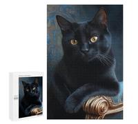 1000 PCS Adult Pieces Jigsaw Puzzle Glamorous Black Cat Portrait Puzzle For Teenagers Difficult Hard Every Piece Is Unique - Challenging Family Fun Game 1000 PCS