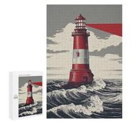 1000 PCS Adult Pieces Jigsaw Puzzle Red Lighthouse Ocean View Puzzle For Teenagers Difficult Hard Every Piece Is Unique - Challenging Family Fun Game 1000 PCS
