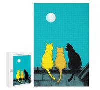 1000 PCS Adult Pieces Jigsaw Puzzle Three Cats Moon Watching Puzzle For Teenagers Difficult Hard Every Piece Is Unique - Challenging Family Fun Game 1000 PCS