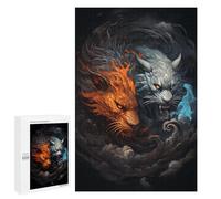1000 PCS Adult Pieces Jigsaw Puzzle Yin Yang Lions Fire Vs Ice Jigsaw Puzzles for Teenagers Hand Speed Race Difficult And Challenge Christmas Birthday Gifts 1000 PCS