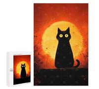 1000 PCS Adult Puzzles Black Cat Silhouette with Orange Moon Puzzles for Adults Brain Teaser Game But Fun And Humorous Gifts for Friends And Family 1000 PCS