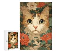 1000 PCS Adult Puzzles Cat Portrait with Floral Background Puzzles for Adults Brain Teaser Game But Fun And Humorous Gifts for Friends And Family 1000 PCS