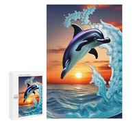 1000 PCS Adult Puzzles Dolphin by Sunset at Waves Jigsaw for Teenagerss Enhance Memory Difficult And Challenge for Is Ideal As A Gift 1000 PCS