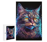 1000 PCS Adult Puzzles Glowing Cat Glasses Art Print-2 Jigsaw for Teenagerss Enhance Memory Difficult And Challenge for Is Ideal As A Gift 1000 PCS