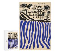 1000 PCS Adult Puzzles Greece Illustration with Blue Water Jigsaw for Teenagerss Enhance Memory Difficult And Challenge for Is Ideal As A Gift 1000 PCS