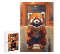 1000 PCS Adult Puzzles Red Panda Reading Newspaper Toilet Puzzles for Adults Brain Teaser Game But Fun And Humorous Gifts for Friends And Family 1000 PCS