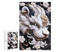 1000 PCS Adult Puzzles White Lion with Gold Accents Jigsaw for Teenagerss Enhance Memory Difficult And Challenge for Is Ideal As A Gift 1000 PCS