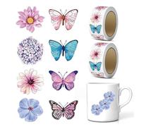 1000 Pcs Assorted Butterfly Flower Stickers Rolls Colorful Spring Floral Paper Butterfly Decals Cute Self-Adhesive Decorative Sticker for Scrapbooks Envelopes Party Supply Reward Chart Stickers