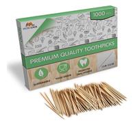 1000 Pcs Bamboo Toothpicks - Double Pointed Wooden Picks - for Personal Hygiene, Appetizer Skewers, Cocktail Sticks, Toothpick or Arts & Crafts - by Mobi Lock