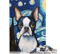 1000 Pcs Boston Terrier Night Jigsaw Puzzle Adult Kids Creative Rectangular Paper Puzzle Funny Educational Toy 1000pcs (38x26cm)