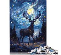1000 Pcs Buck Deer Starry Night Jigsaw Puzzle Adult Kids Creative Rectangular Paper Puzzle Funny Educational Toy 1000pcs (38x26cm)
