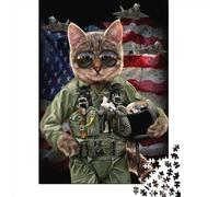 1000 Pcs Cat Pilot in The Air Force Jigsaw Puzzle Adult Creative Rectangular Puzzle Wooden Puzzle Funny Educational Toy 1000pcs (75x50cm)