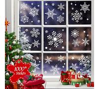 1000+ PCS Christmas Window Clings, 25+ Designs Snowflake Static Stickers Window Decoration Xmas Ornaments Reusable Frozen Party Supplies New Year Decals for Winter Holiday (10 Sheet)