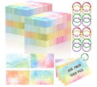 1000 PCS Colored Index Cards with Hole Lined Flash Cards with Binder Rings Watercolor Notecards with Rings 3x5 Study Cards Flashcards for Home School Office Supplies