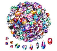 1000 Pcs Crystal AB Colorful Jewels Gems for Crafts, Flatback Rhinestones for Crafting, Acrylic Gemstones for Halloween Pirate Party Decorations（12 Mixed Colors AB）