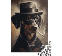 1000 Pcs Dachshund Gangster Jigsaw Puzzle Adult Creative Rectangular Puzzle Wooden Puzzle Funny Educational Toy 1000pcs (75x50cm)