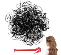 1000 PCS Elastic Hair Bands, KISUOMAOYI Mini Black Small Hair Rubber Bands, Soft Elastic Bands for Kids Hair, Braids Hair, Wedding Hairstyle, Hair Bobbles With Storage Bag & Band Removal Hook (Black)