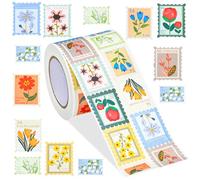 1000 PCS Flower Post Stamp Stickers Roll, 10 Styles Cartoon Floral Vintage Paper Labels, Personalized Aesthetic Stickers for Multi-Surface Use, 1 Roll for Journal Scrapbooking Bullet DIY Collage