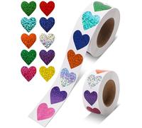1000 Pcs Foil Heart Stickers, 1 Inch Glitter Small Shiny Hearts for Kids Reward, Self-Adhesive Colorful Incentives for Teachers Supplies, Party Decoration, Wedding