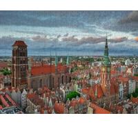 1000 pcs Fun Jigsaw Puzzle for Adults Aerial View The Beautiful Gdansk City at Sunset Poland Funny Home Decor, Unique Difficult and Challenge Puzzle for Family