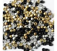1000 PCS Gold/Silver/Black 6x9mm Pony Beads, Bracelet,for Hair Braids, Plastic, Hair Beads for Braids 6x9mm (Gold/Silver/Black)