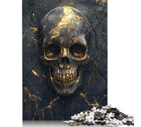 1000 Pcs Gold Skull on Black Marble Jigsaw Puzzle Adult Creative Rectangular Wooden Puzzle Funny Educational Toy 1000pcs (38x26cm)