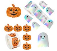 1000 Pcs Halloween Stickers Roll, Sparkly Ghost & Pumpkin Self-Adhesive Stickers for Halloween Decorations, Window, Party Bags, Table Decor, Crafts and Party Supplies Envelope Scrapbook Decor