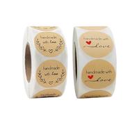1000 PCS Handmade with Love Stickers, Round Baking Kraft Sticker Stickers Self-Adhesive Made with Love Labels Sticky Labels for Baking Gift Bags Birthday Christmas DIY Gifts Decoration
