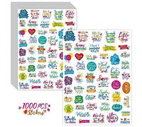 1000 PCS Inspirational Words Sticker, 20 Sheets Clear Water/Oil/Tear Resistant Labels- Remove with No Residue Left, Colorful Encouraging Scripture Decals for Bottles Computer Planner Scrapbooks Album