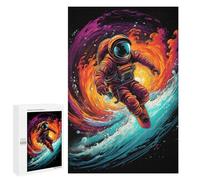 1000 PCS Jigsaw Astronaut Surfing Cosmic Wave Jigsaw Puzzles for Adults Family Activities Help The Brain Exercise Deal As Gifts for The Whole Family 1000 PCS