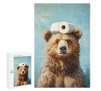 1000 PCS Jigsaw Bear with Toilet Paper Roll on Head Jigsaws for Adults Puzzle Stress Reliever Parent-child Interaction Unique Birthday And Xmas Gifts 1000 PCS