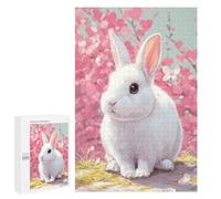 1000 PCS Jigsaw Charming White Bunny with Pink Blossoms Jigsaw Puzzles for Adults Family Activities Help The Brain Exercise Deal As Gifts for The Whole Family 1000 PCS