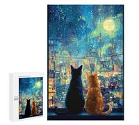 1000 PCS Jigsaw City Night Sky Cats Jigsaw Puzzles for Adults Family Activities Help The Brain Exercise Deal As Gifts for The Whole Family 1000 PCS