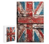 1000 PCS Jigsaw Distressed Union Jack on Wood, British Flag Adult Jigsaw Puzzles For Family Fun Parent-child Interaction Gifts for Friends And Family 1000 PCS